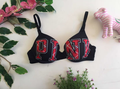 Imagen de PINK Bra Negro Con Logotipo En Rojo.